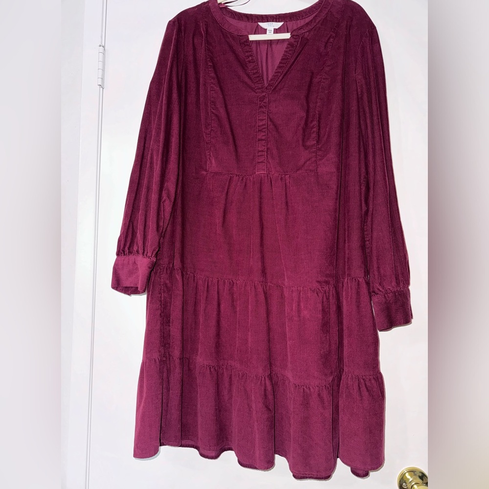 Walmart: Time and Tru Wine Burgundy Corduroy Long Sleeve v neck dress (XXL=22)